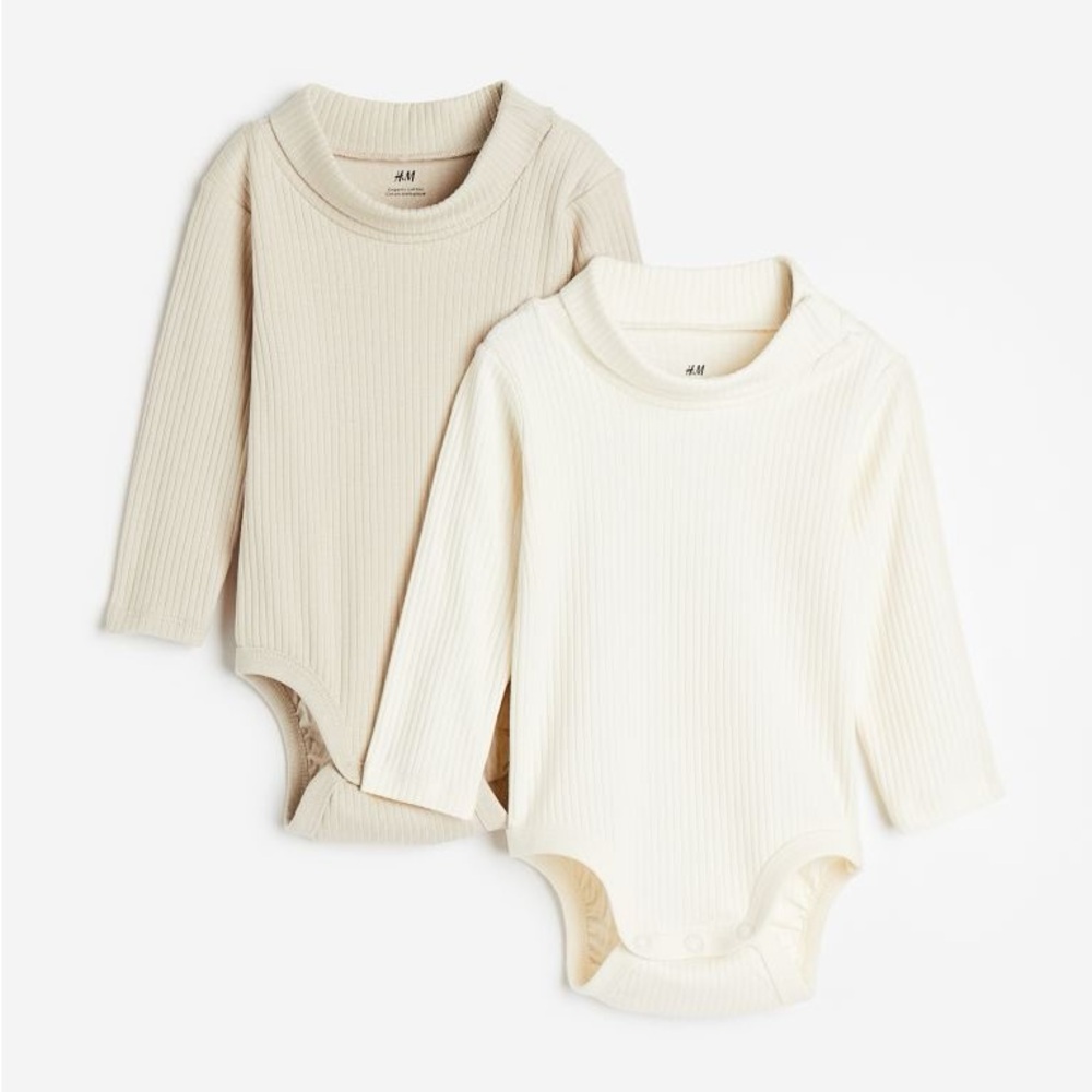 TWO PACK H&M organic cotton mock turtleneck baby onesies size 9-12 months